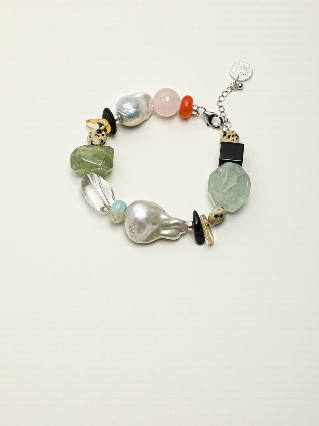 Vintage Earth Tone Multi Natural Stone Baroque Pearl Bracelet, Handmade Crystal Beaded Bracelet With Adjustable Silver Extension Chain