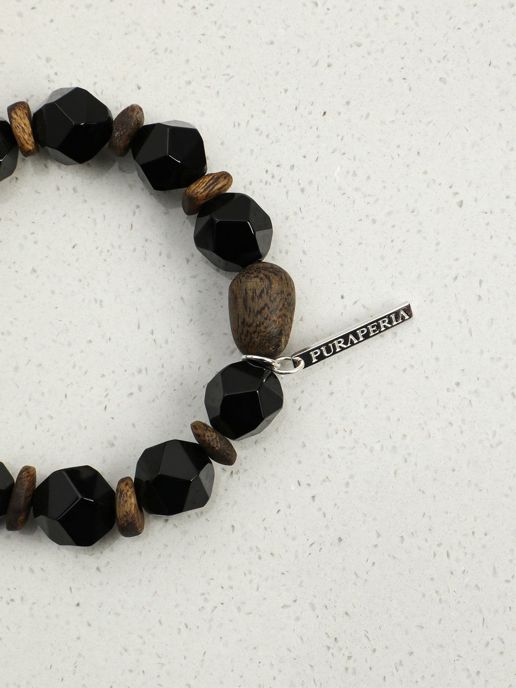 Faceted Black Onyx Agarwood Beaded Bracelet With Larimar & 925 Silver Tag