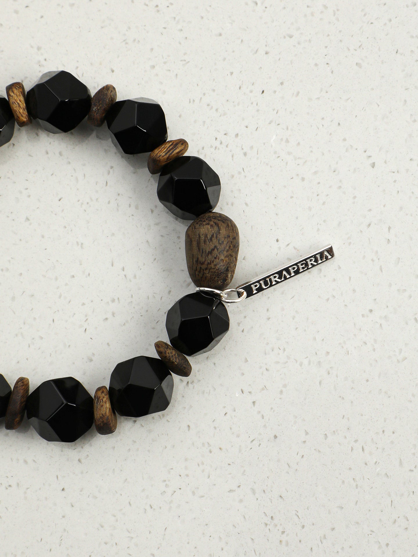 Faceted Black Onyx Agarwood Beaded Bracelet With Larimar & 925 Silver Tag