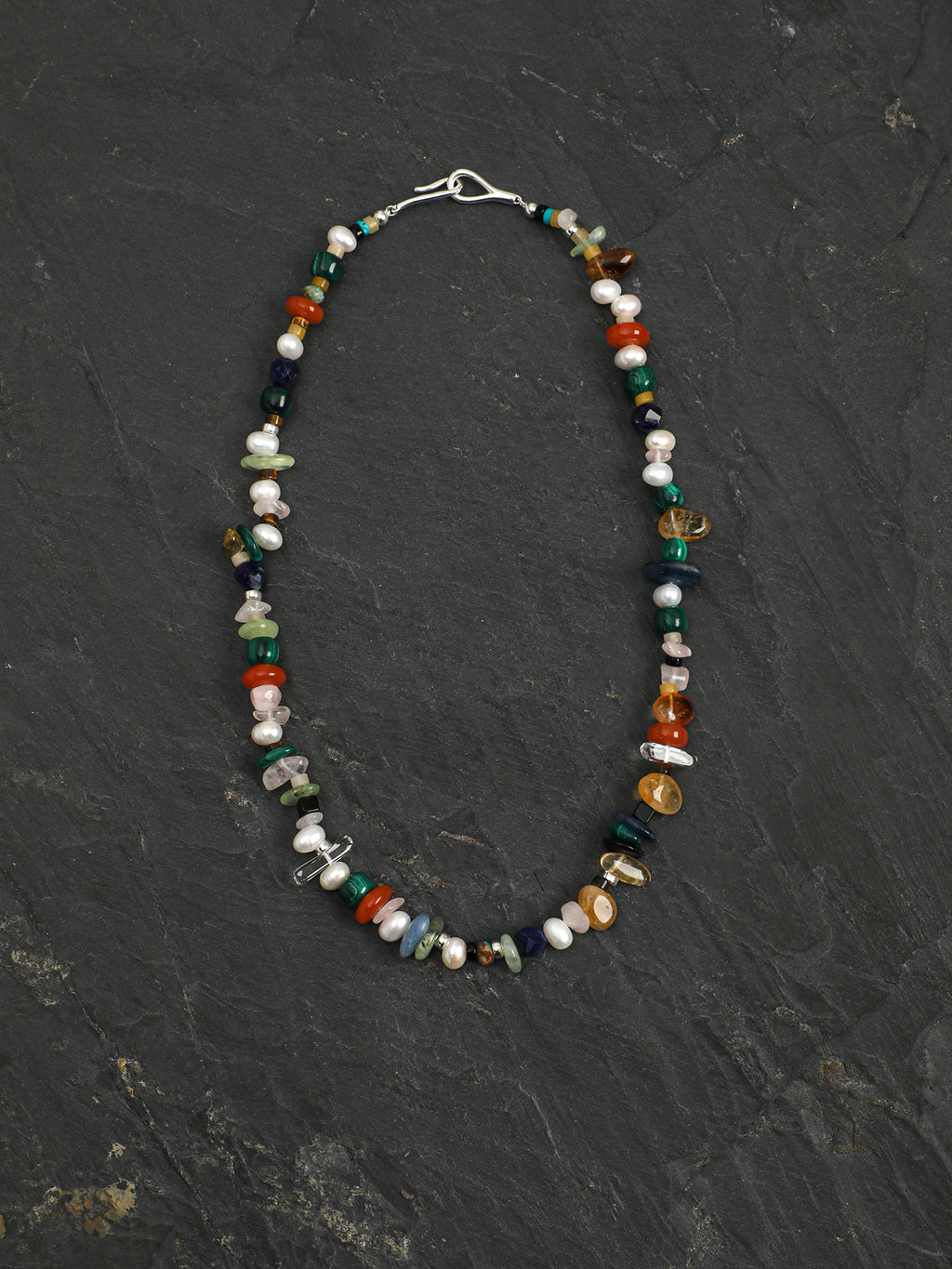 Mixed Natural Gemstone Beaded Choker Necklace, Rainbow Multi Stone Freshwater Pearl Collar Jewelry For Women Boho Daily