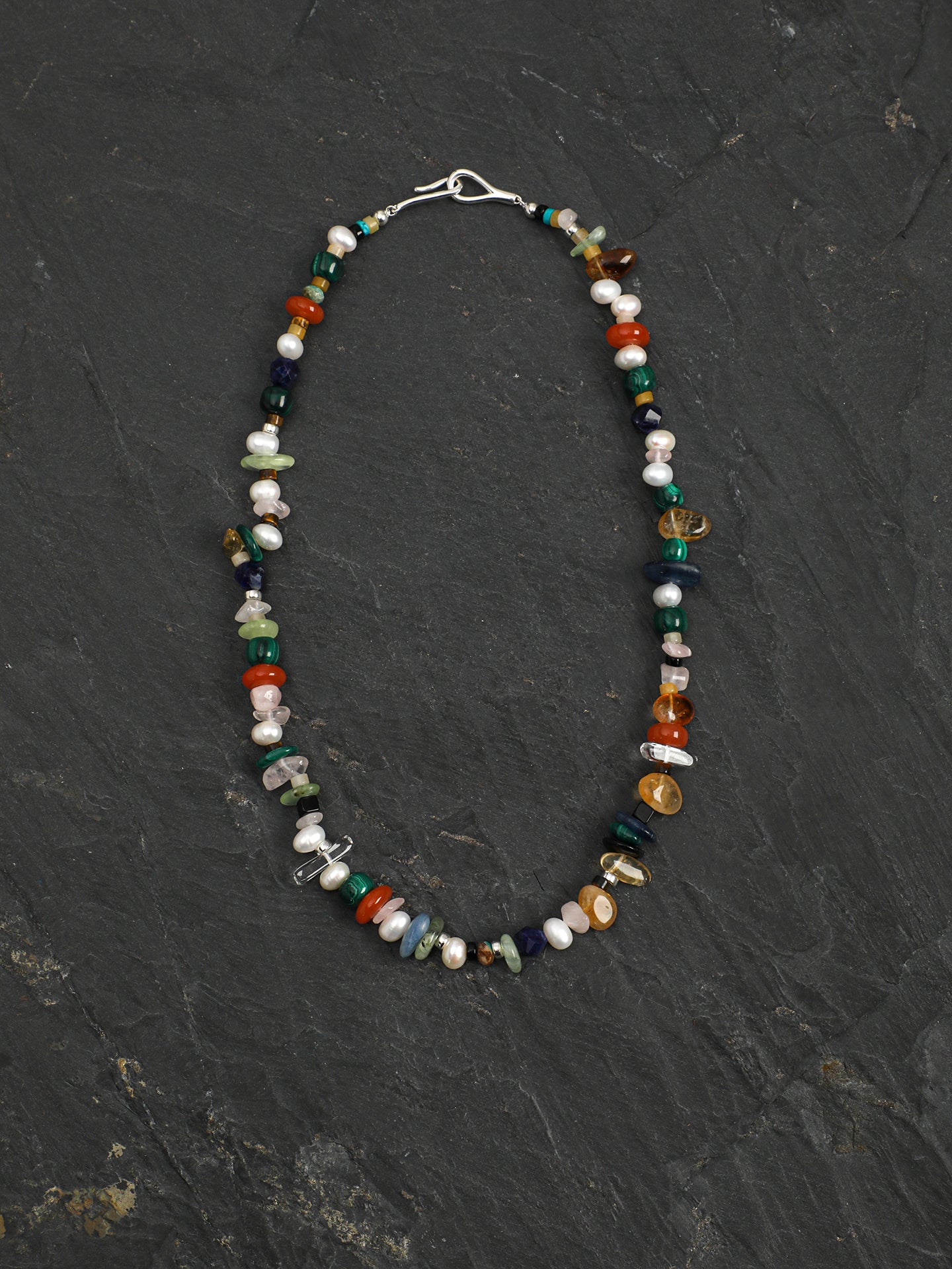 Mixed Natural Gemstone Beaded Choker Necklace, Rainbow Multi Stone Freshwater Pearl Collar Jewelry For Women Boho Daily
