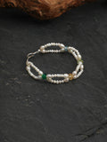 Delicate Multi Gemstone Double Strand Pearl Bracelet Adjustable Silver Clasp