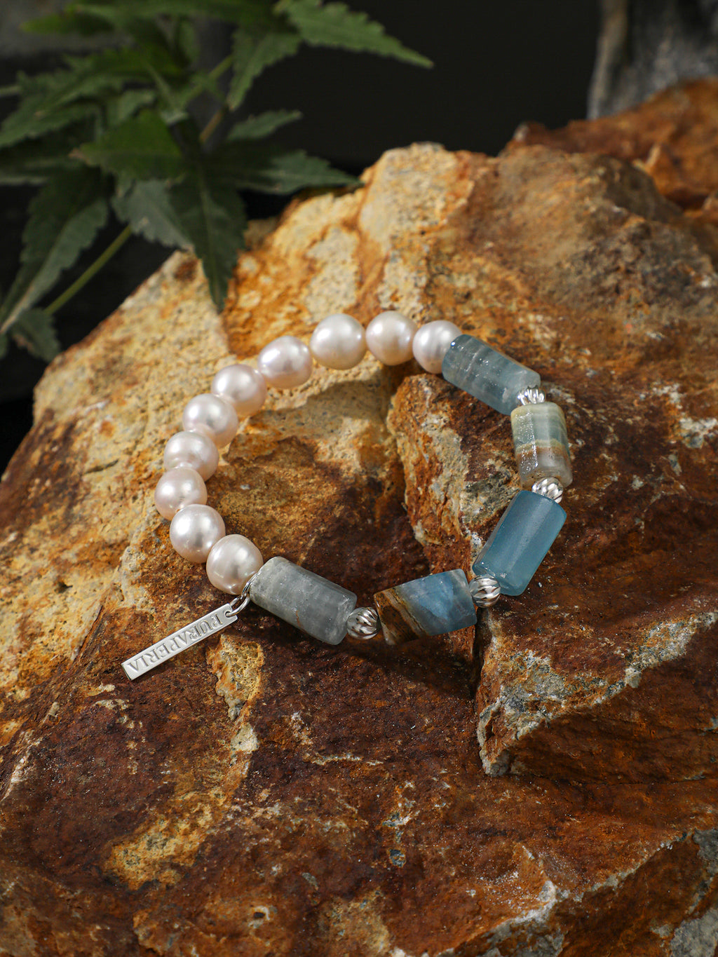 Anxiety Relief Banded Blue Calcite & Gentle Aura Pearl Energy Bracelet, Spiritual Meditation Fresh Gift Jewelry