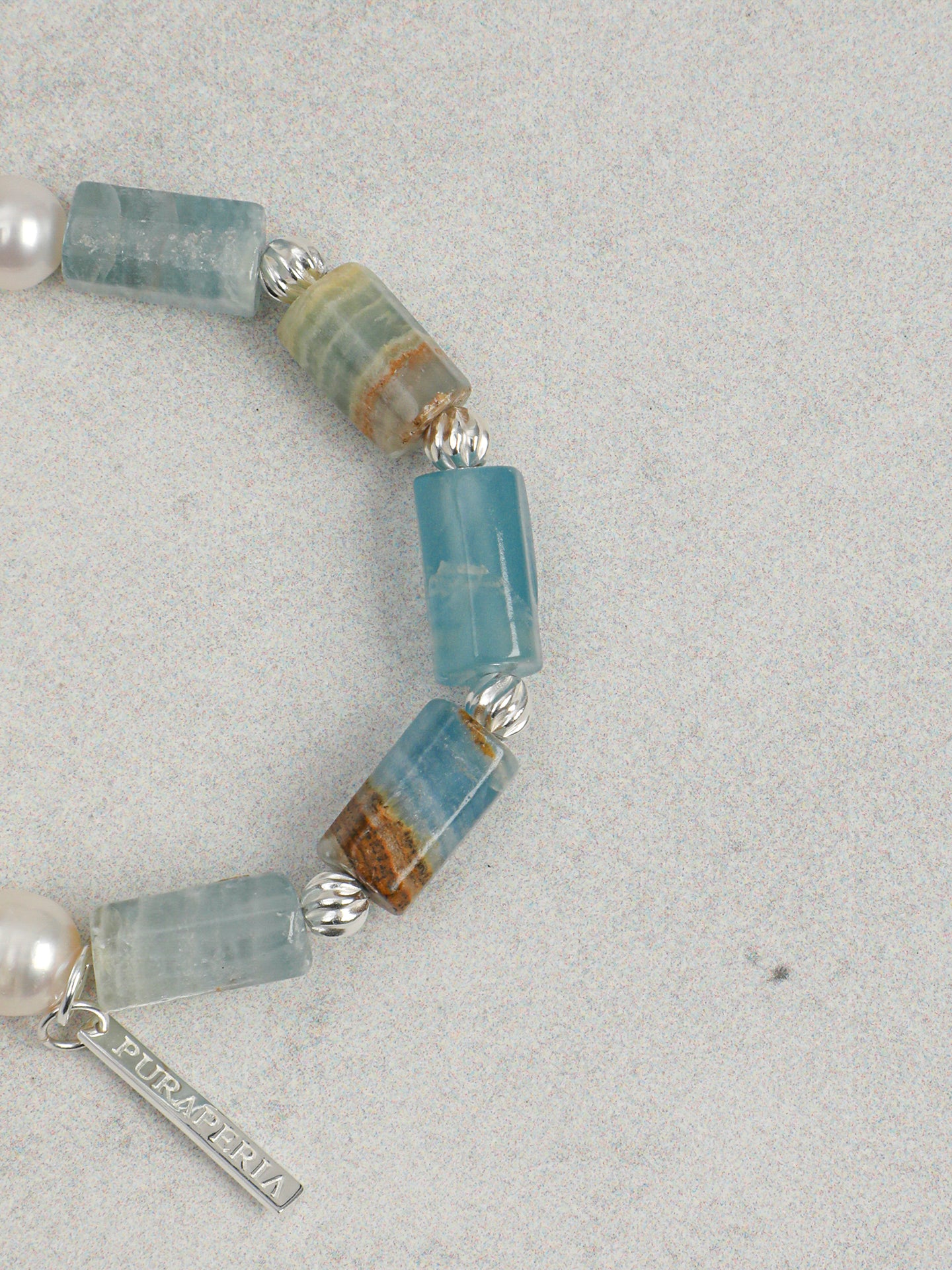 Anxiety Relief Banded Blue Calcite & Gentle Aura Pearl Energy Bracelet, Spiritual Meditation Fresh Gift Jewelry