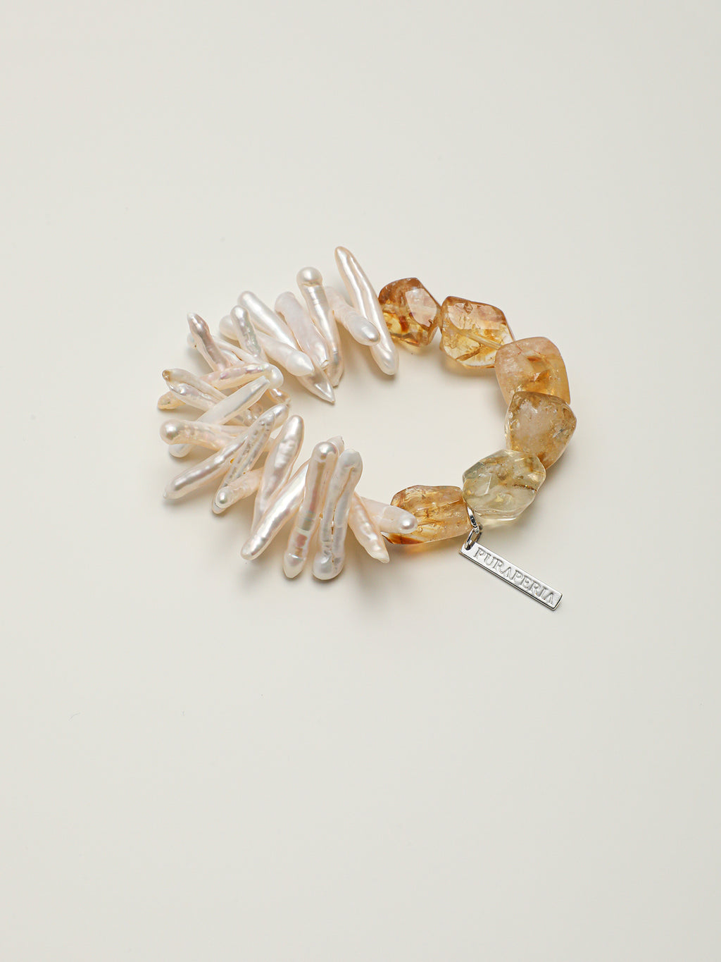 Natural Citrine Stick Baroque Pearl Stretch Bracelet, Dainty Irregular Freshwater Pearl Crystal Stackable Bracelet For Women