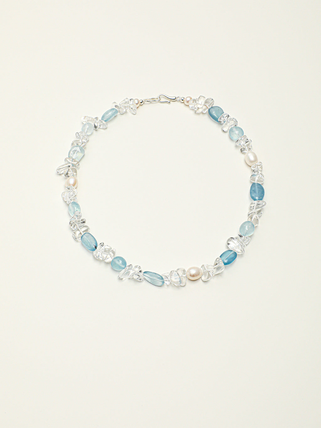 Natural Aquamarine Clear Quartz Pearl Beaded Choker Necklace, Dainty Ocean Blue Crystal Princess Collar Necklace For Women Summer Beach Jewelry