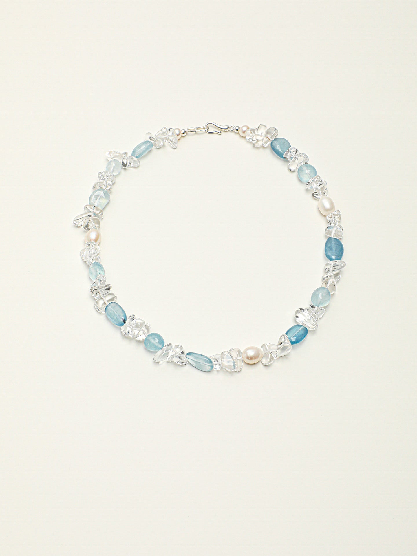 Natural Aquamarine Clear Quartz Pearl Beaded Choker Necklace, Dainty Ocean Blue Crystal Princess Collar Necklace For Women Summer Beach Jewelry