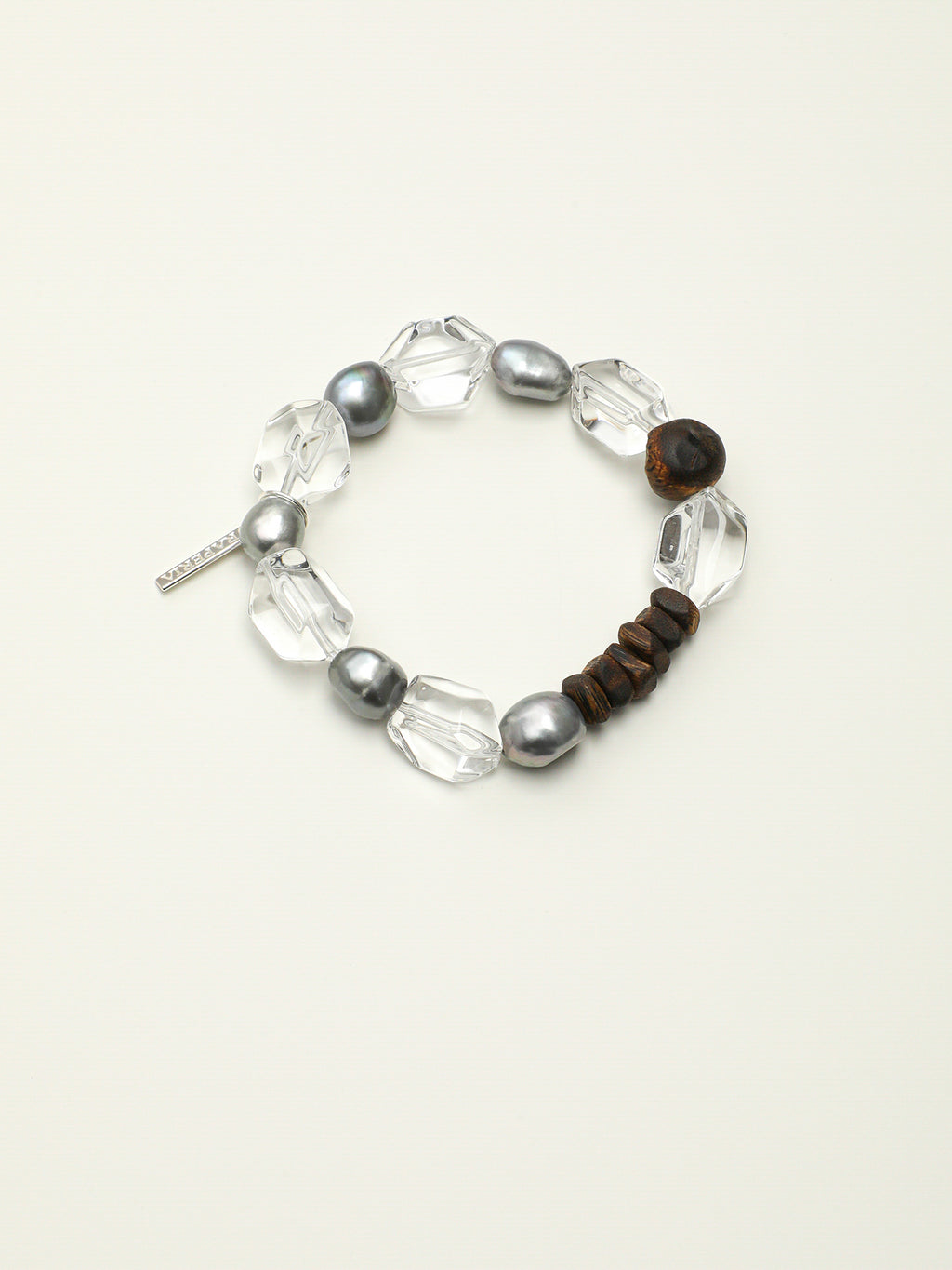 Clear Quartz, Grey Pearl & Agarwood Bead Bracelet — PS2508306