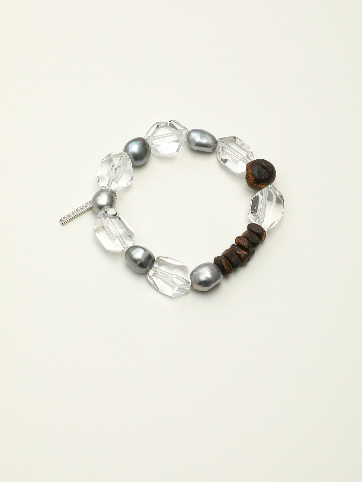 Clear Quartz, Grey Pearl & Agarwood Bead Bracelet — PS2508306