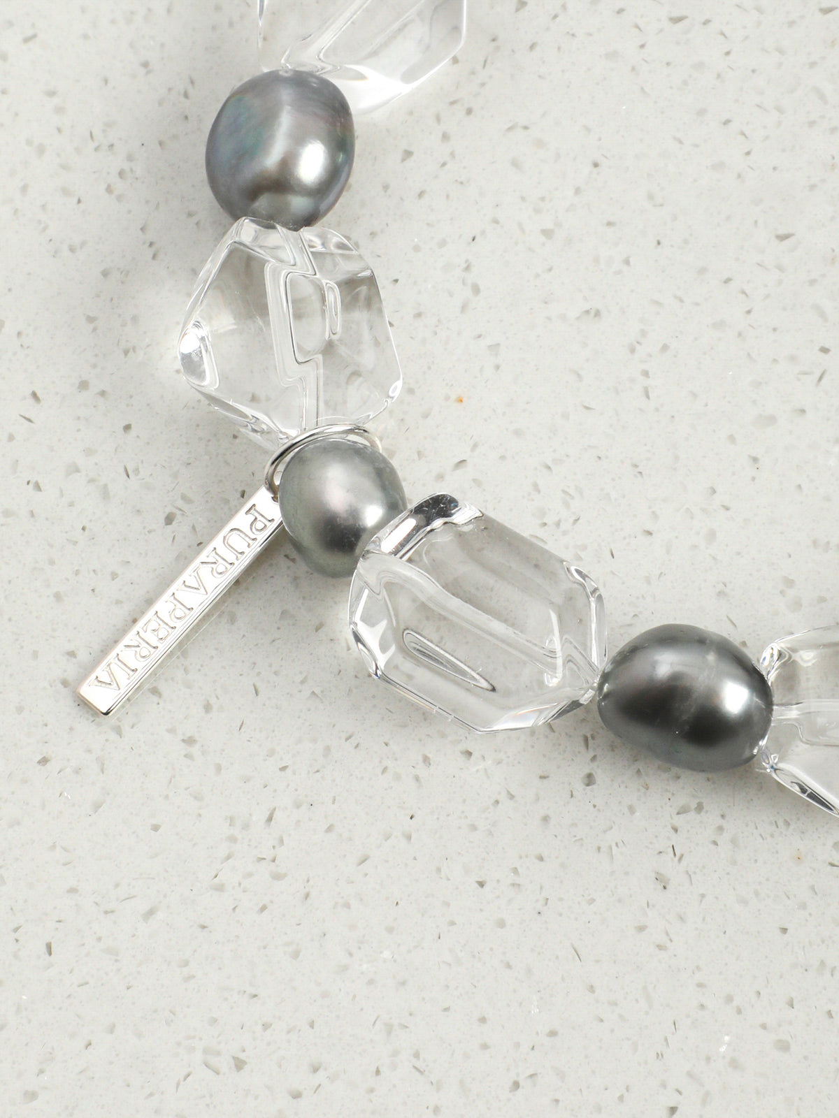 Clear Quartz, Grey Pearl & Agarwood Bead Bracelet — PS2508306