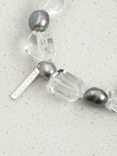 Clear Quartz, Grey Pearl & Agarwood Bead Bracelet — PS2508306