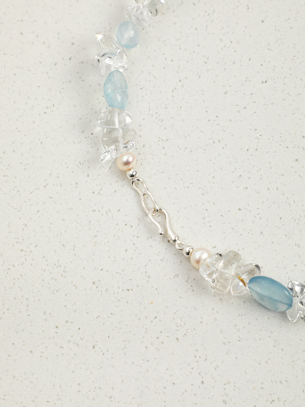 Natural Aquamarine Clear Quartz Pearl Beaded Choker Necklace, Dainty Ocean Blue Crystal Princess Collar Necklace For Women Summer Beach Jewelry
