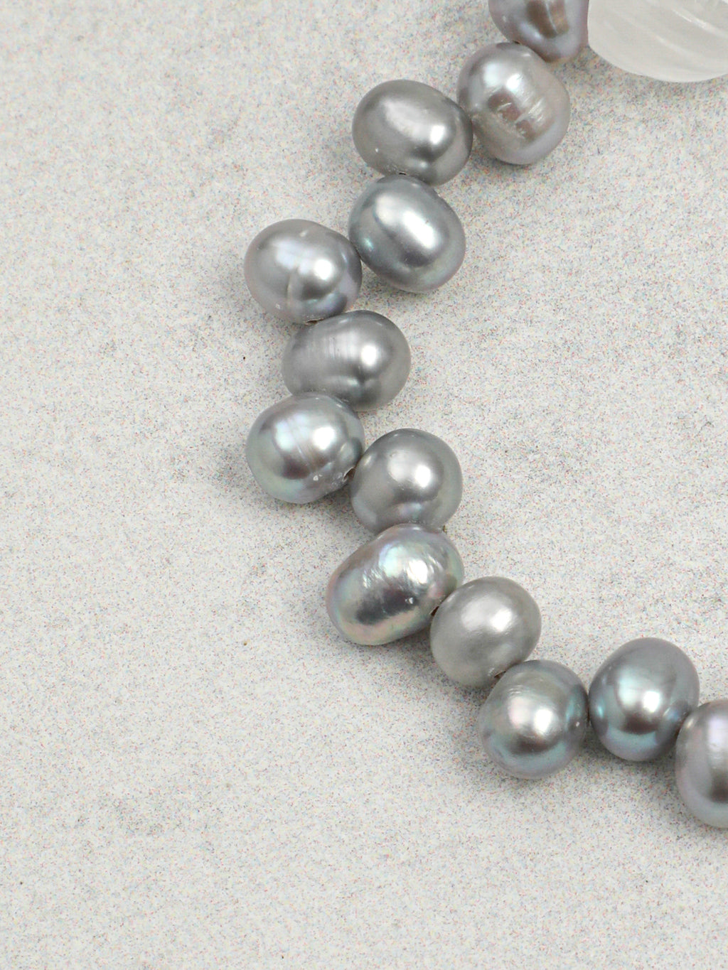 Fog Glass Spiral White Crystal & Grey Baroque Pearl Bracelet, Unisex Healing Crystal Jewelry
