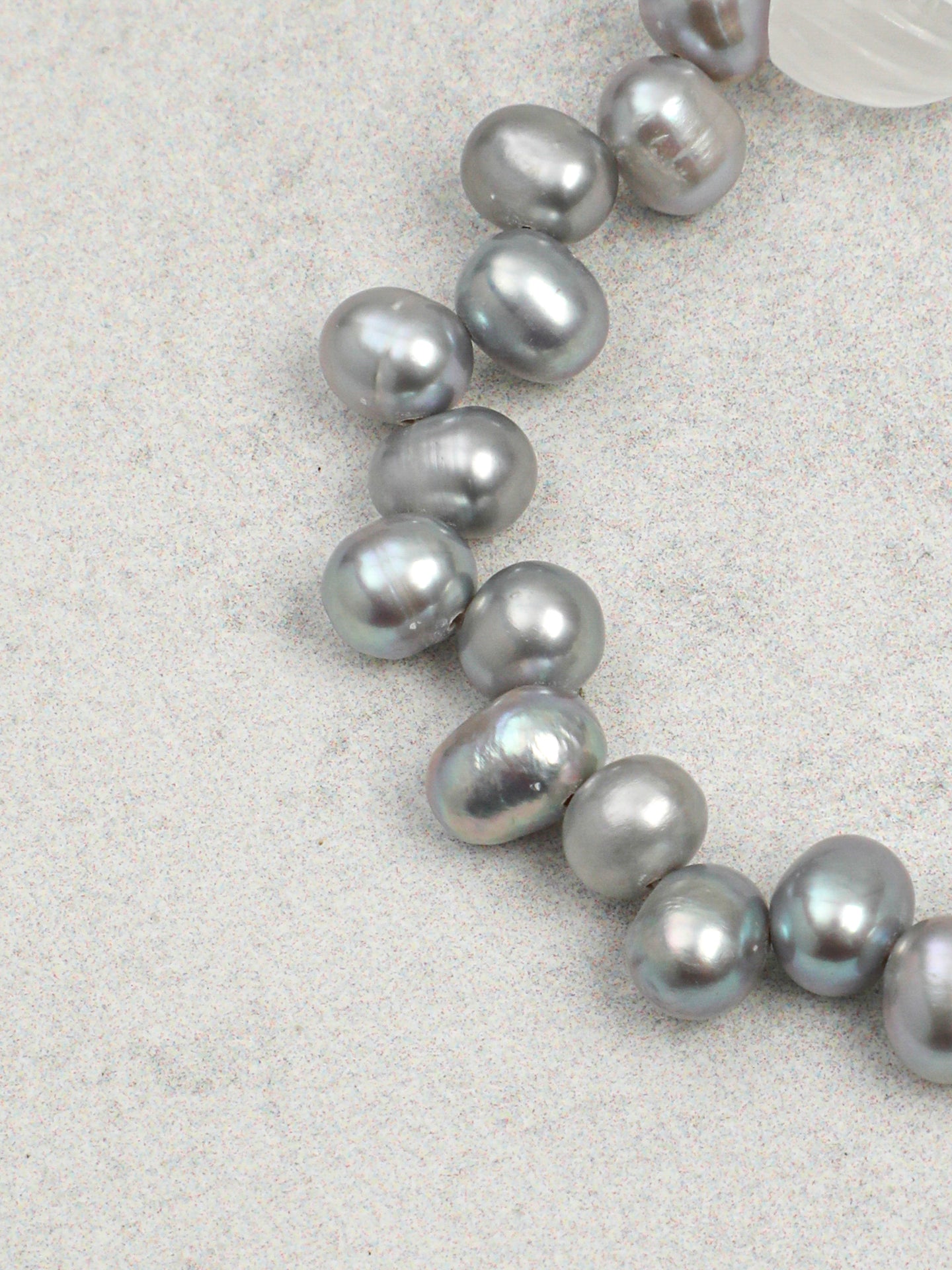 Fog Glass Spiral White Crystal & Grey Baroque Pearl Bracelet, Unisex Healing Crystal Jewelry