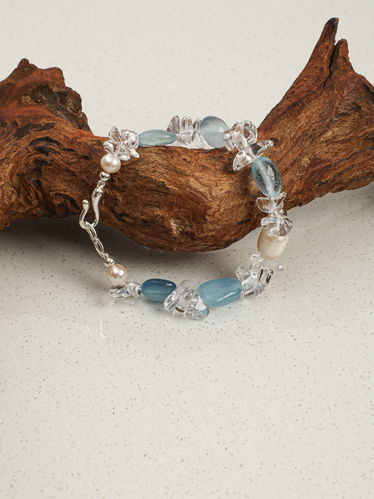 Aquamarine, Clear Quartz & Pearl Bracelet — PS2508311
