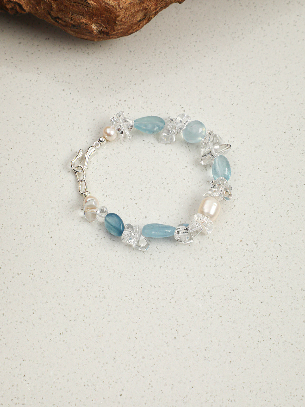 Aquamarine, Clear Quartz & Pearl Bracelet — PS2508311