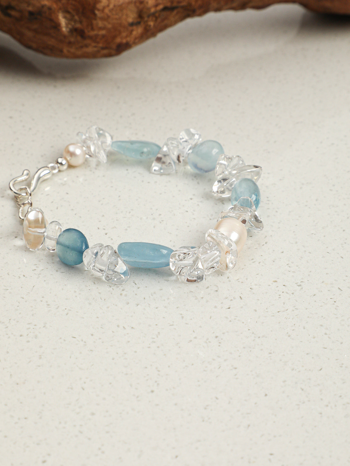 Aquamarine, Clear Quartz & Pearl Bracelet — PS2508311