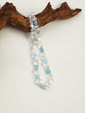 Natural Aquamarine Clear Quartz Pearl Beaded Choker Necklace, Dainty Ocean Blue Crystal Princess Collar Necklace For Women Summer Beach Jewelry