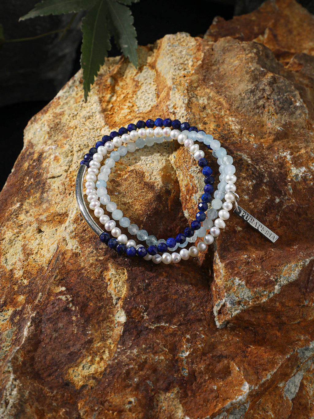 Anxiety Relief Banded Blue Calcite & Gentle Aura Pearl Energy Bracelet, Spiritual Meditation Fresh Gift Jewelry