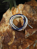 Anxiety Relief Banded Blue Calcite & Gentle Aura Pearl Energy Bracelet, Spiritual Meditation Fresh Gift Jewelry