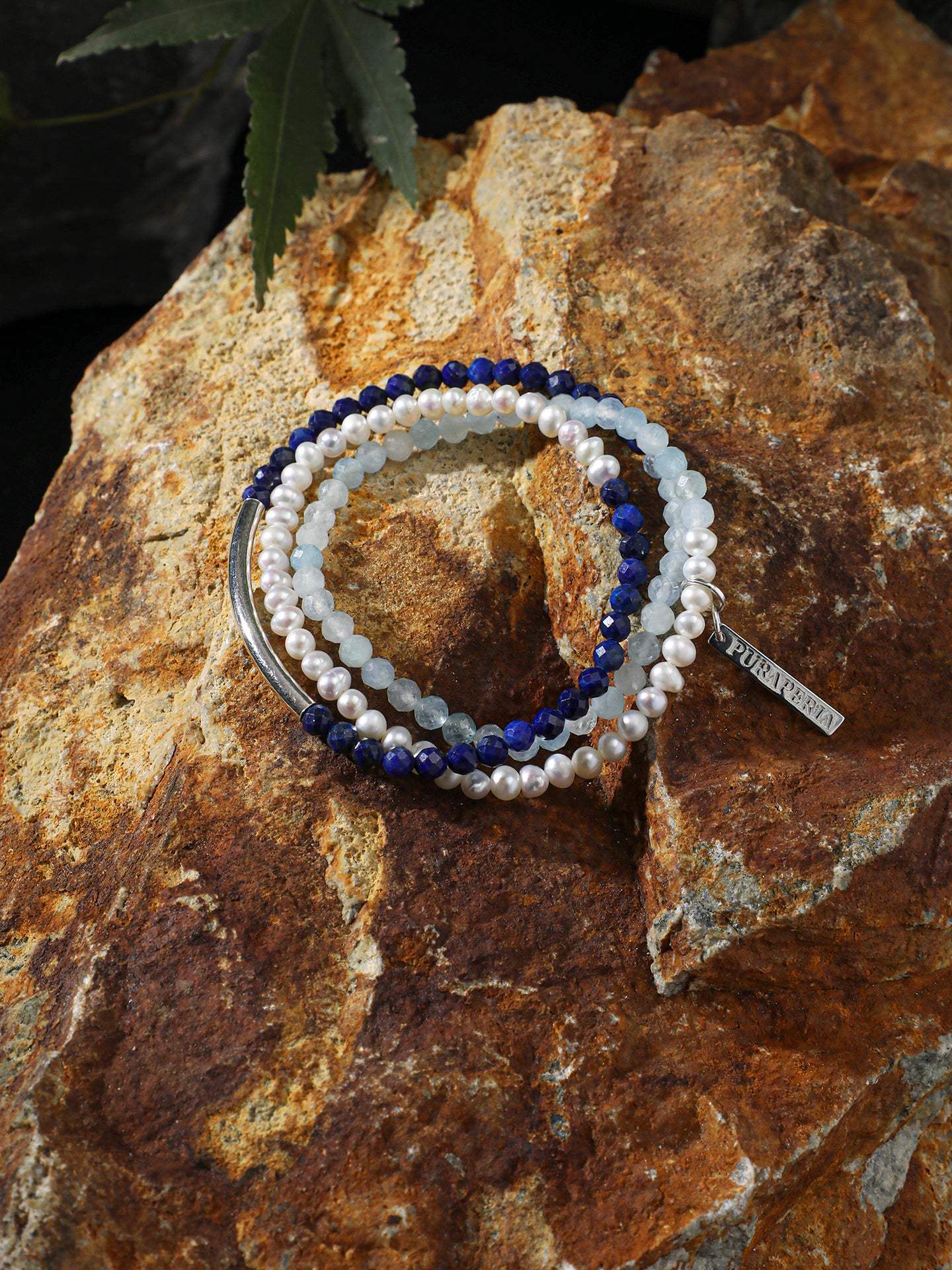 Anxiety Relief Banded Blue Calcite & Gentle Aura Pearl Energy Bracelet, Spiritual Meditation Fresh Gift Jewelry