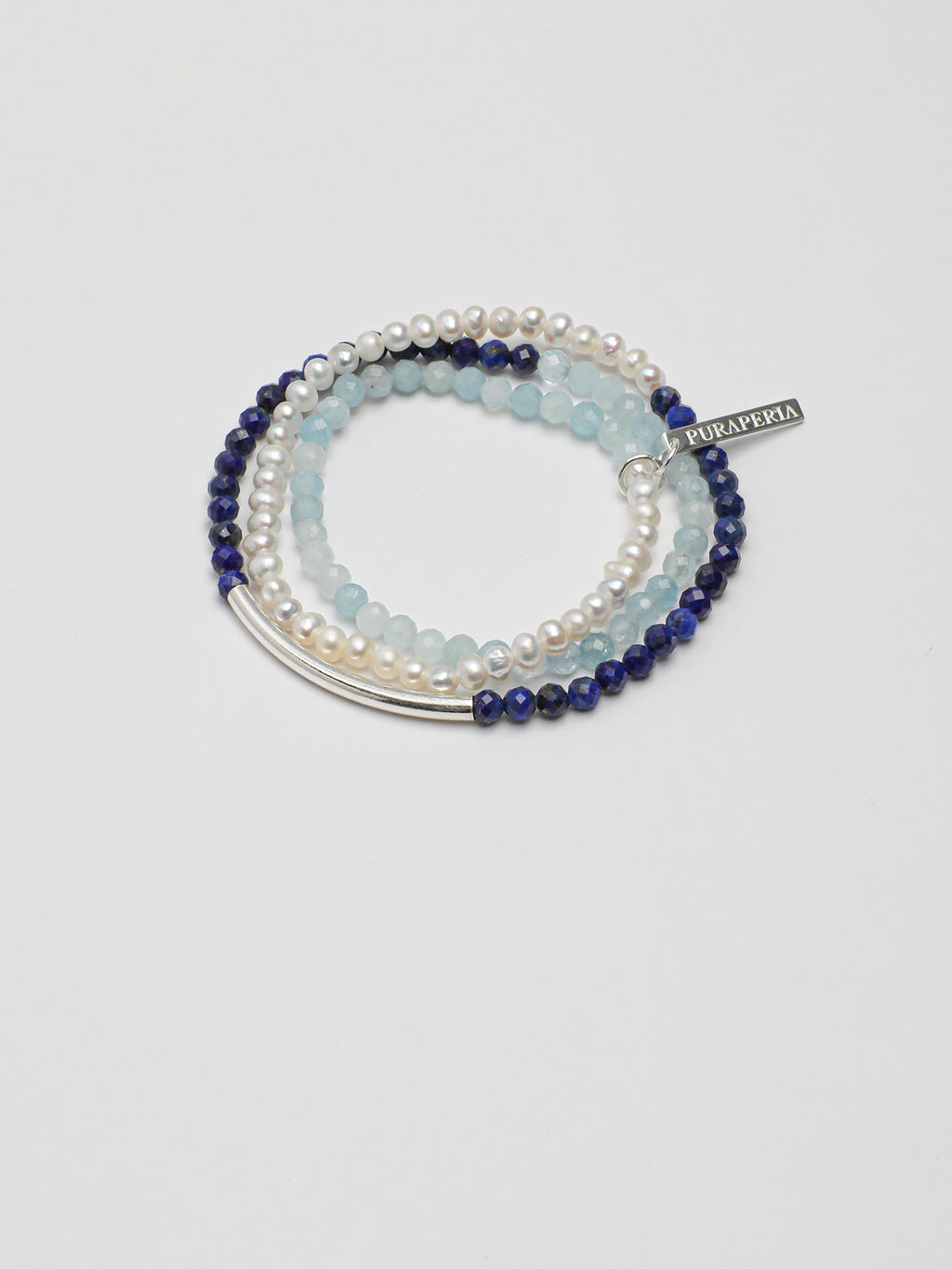 Anxiety Relief Banded Blue Calcite & Gentle Aura Pearl Energy Bracelet, Spiritual Meditation Fresh Gift Jewelry