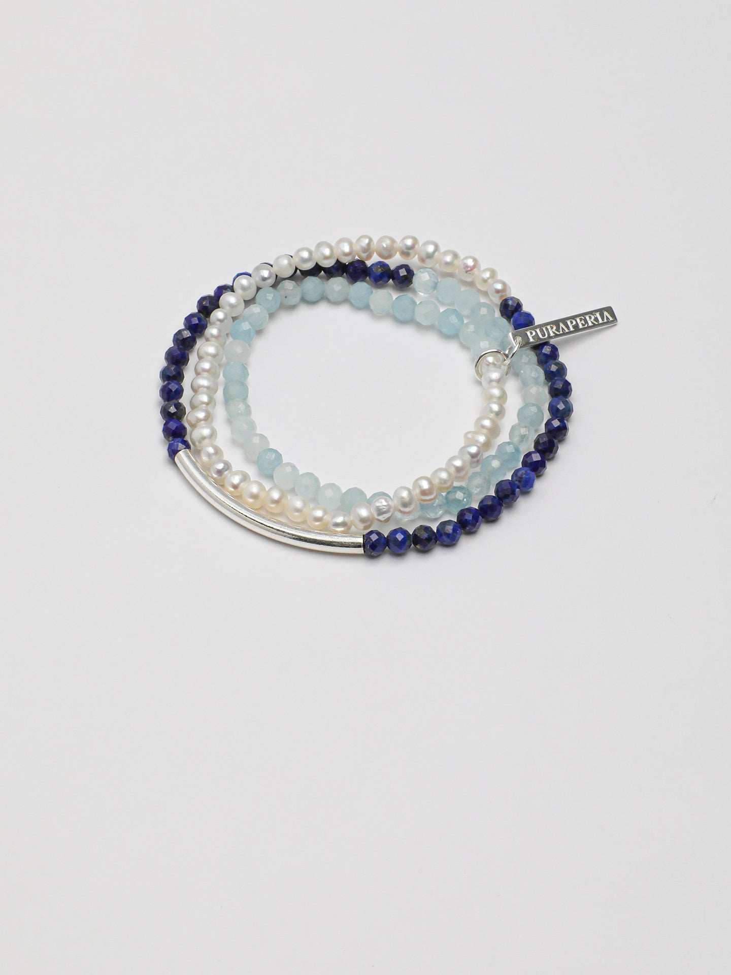 Anxiety Relief Banded Blue Calcite & Gentle Aura Pearl Energy Bracelet, Spiritual Meditation Fresh Gift Jewelry