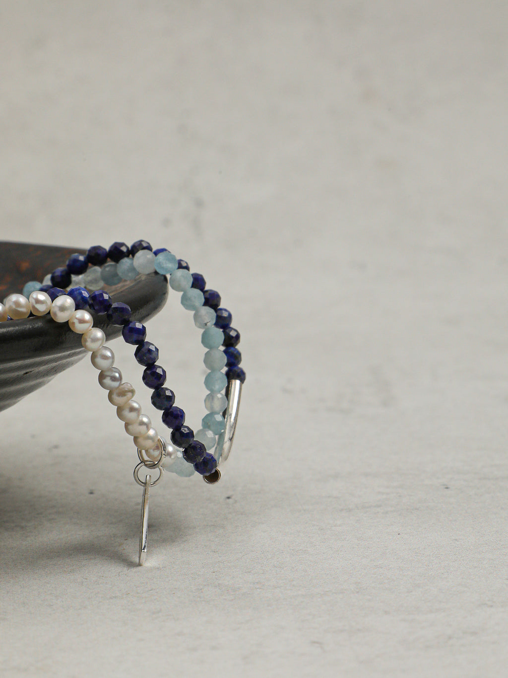 Anxiety Relief Banded Blue Calcite & Gentle Aura Pearl Energy Bracelet, Spiritual Meditation Fresh Gift Jewelry