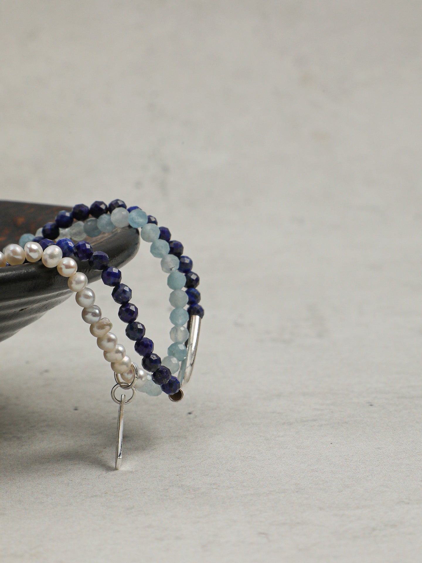 Anxiety Relief Banded Blue Calcite & Gentle Aura Pearl Energy Bracelet, Spiritual Meditation Fresh Gift Jewelry