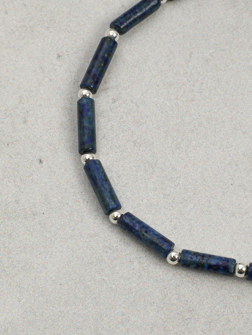Long Tube Natural Sodalite & High Luster Freshwater Pearl Bracelet, Tiny Black Spinel Vintage Blue White Contrast Silver Tag Jewelry For Women.