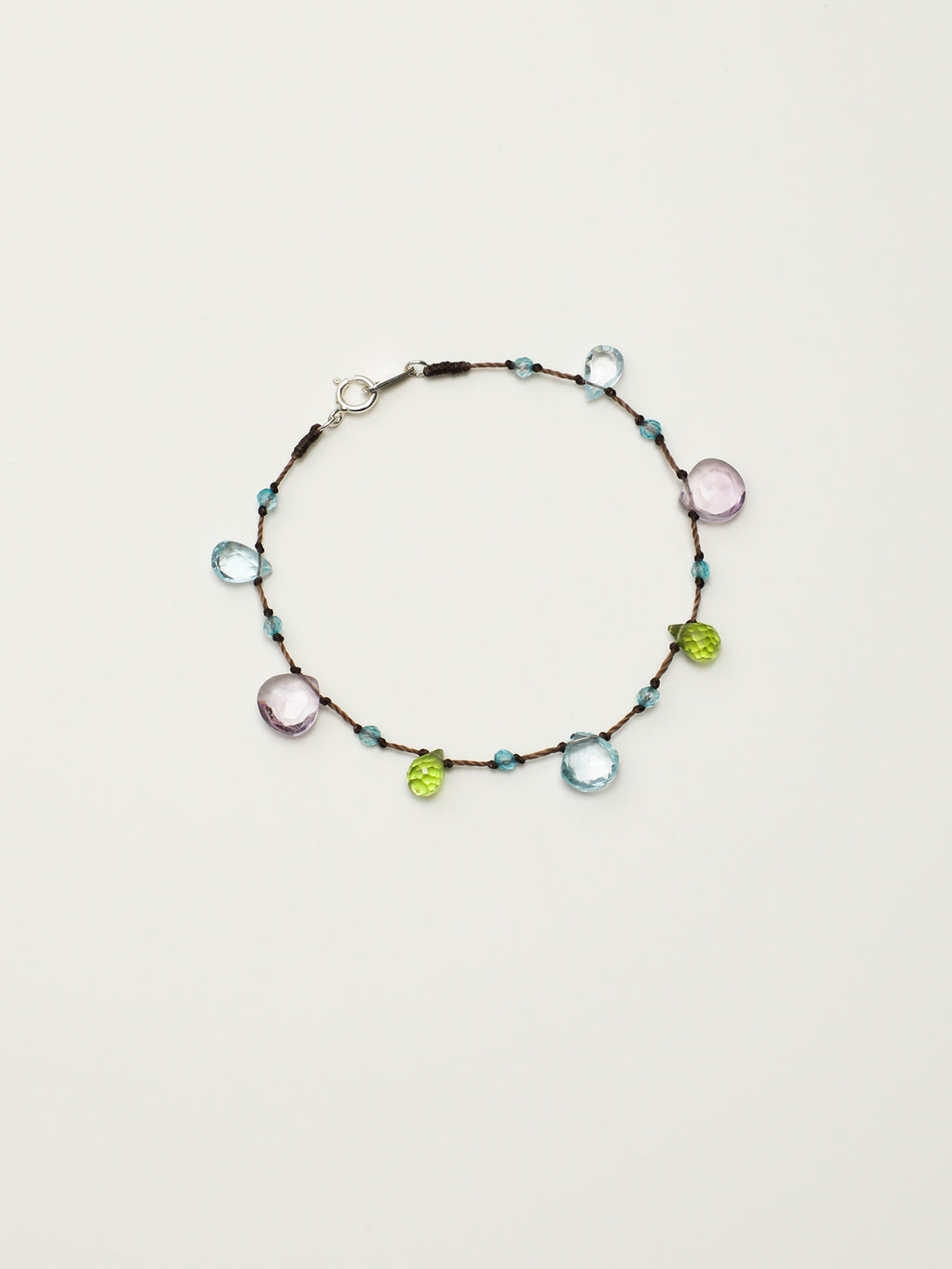 Natural Blue Topaz Amethyst Peridot Wax Cord Dainty Bracelet, Handmade Healing Crystal Jewelry