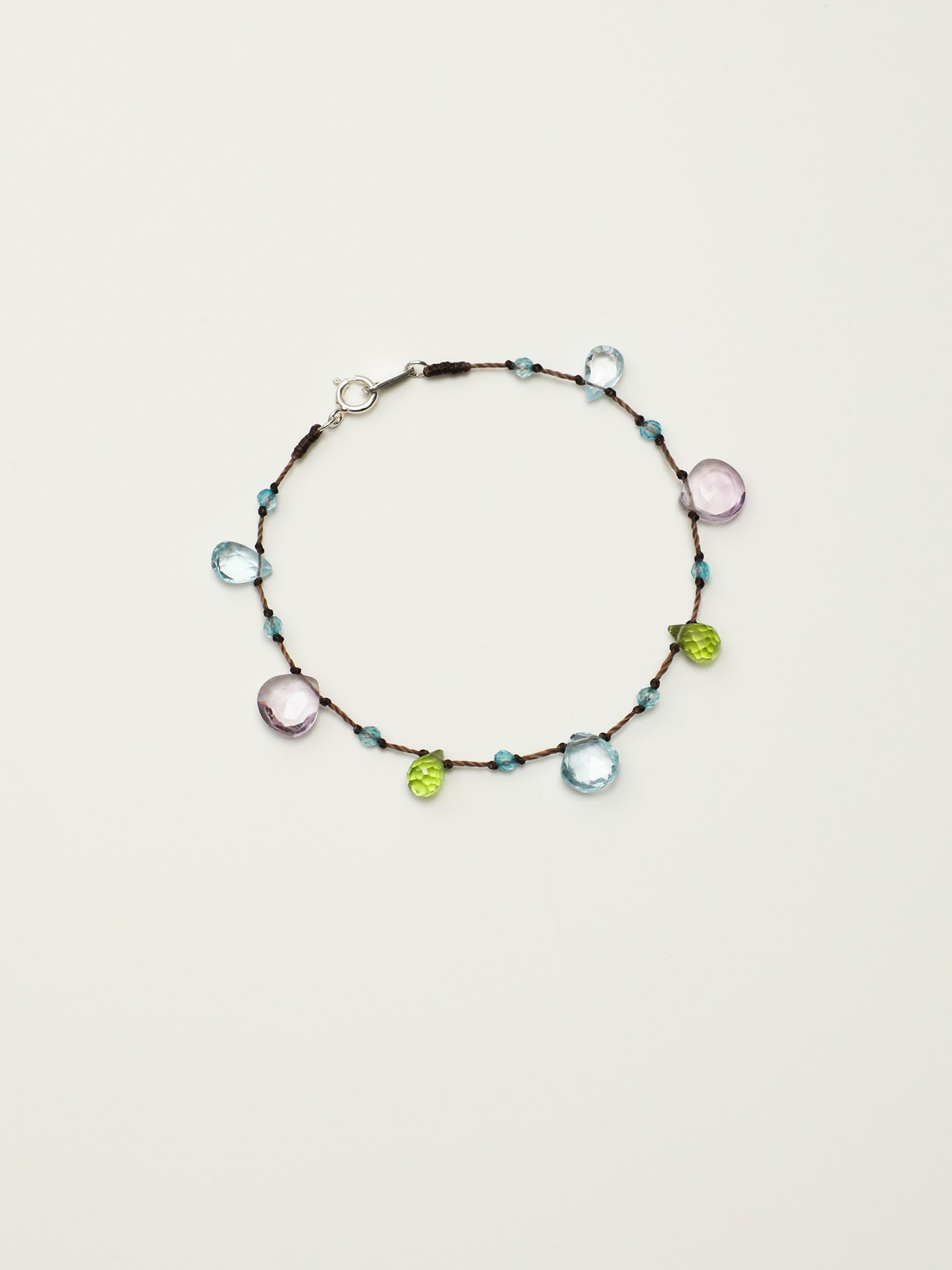 Natural Blue Topaz Amethyst Peridot Wax Cord Dainty Bracelet, Handmade Healing Crystal Jewelry