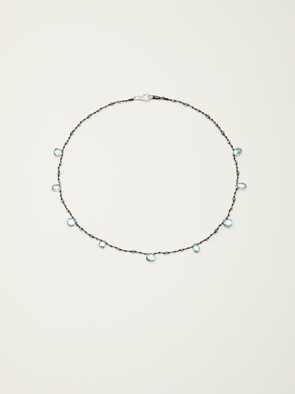 Minimal Blue Topaz Teardrop Wax Cord Choker, 925 Silver Handmade Dainty Layering Necklace For Women Everyday Wear