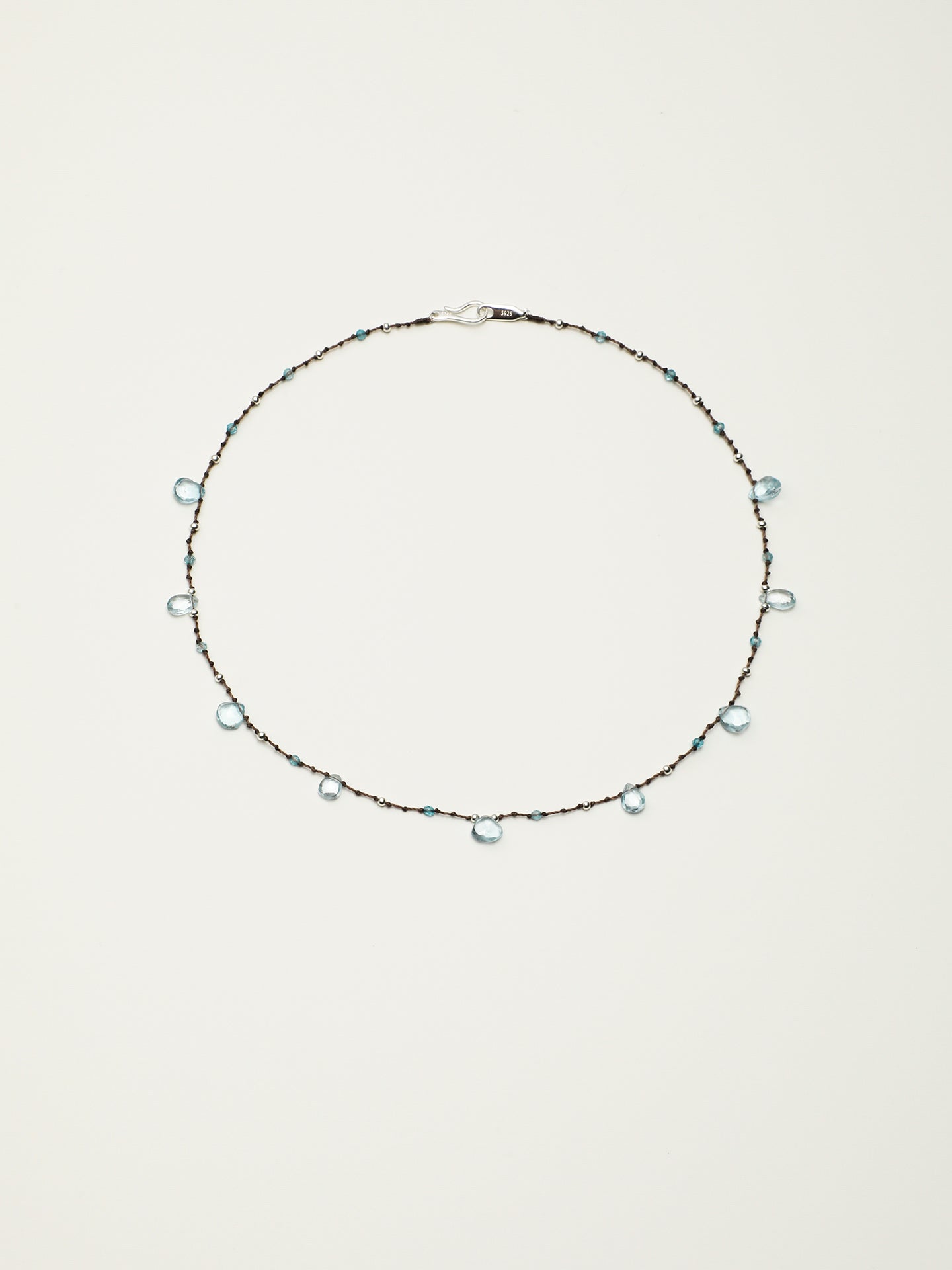 Minimal Blue Topaz Teardrop Wax Cord Choker, 925 Silver Handmade Dainty Layering Necklace For Women Everyday Wear