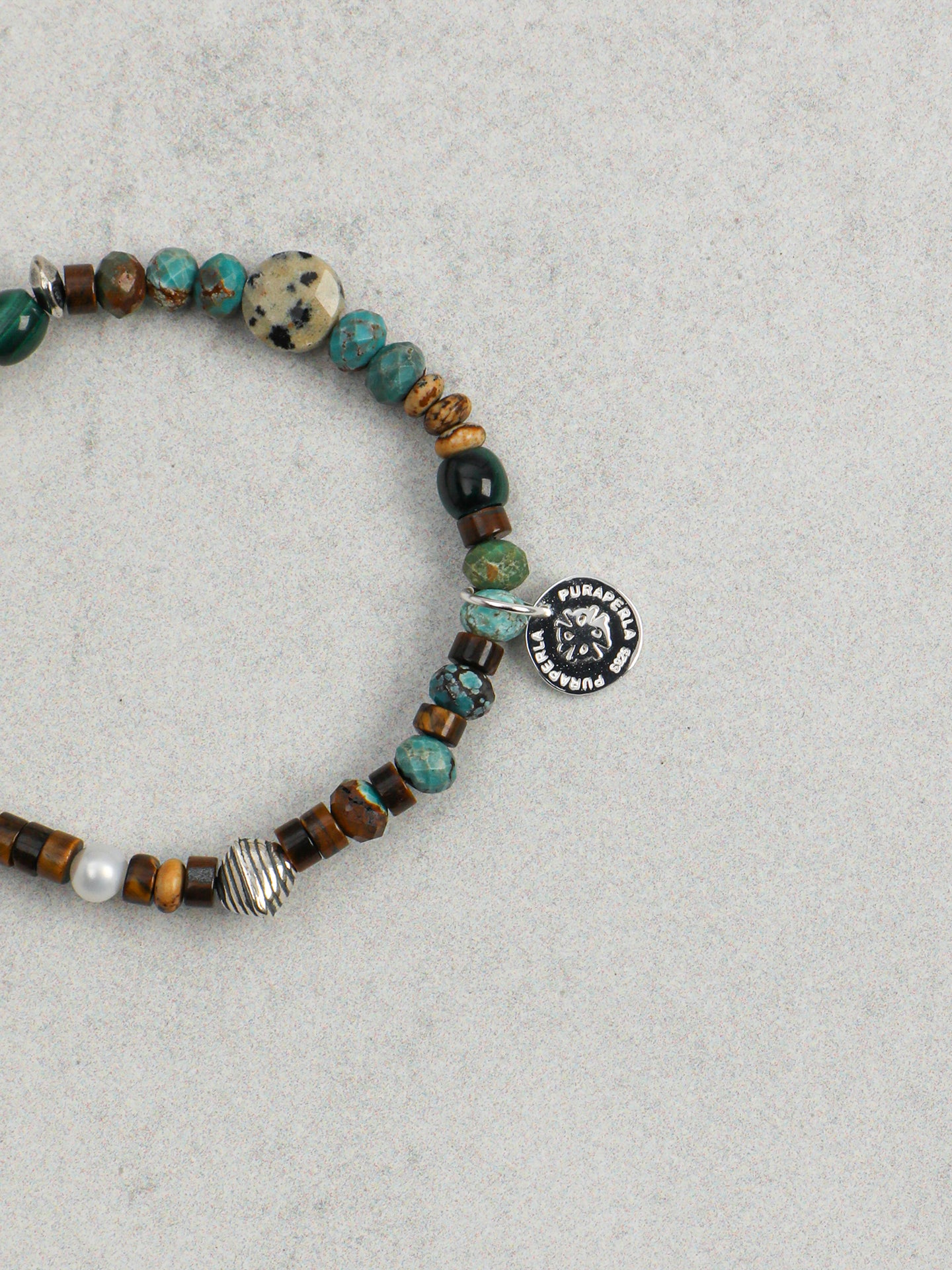 Vintage Ethnic Turquoise Silver Bead Bracelet, Men Women Holiday Accessory