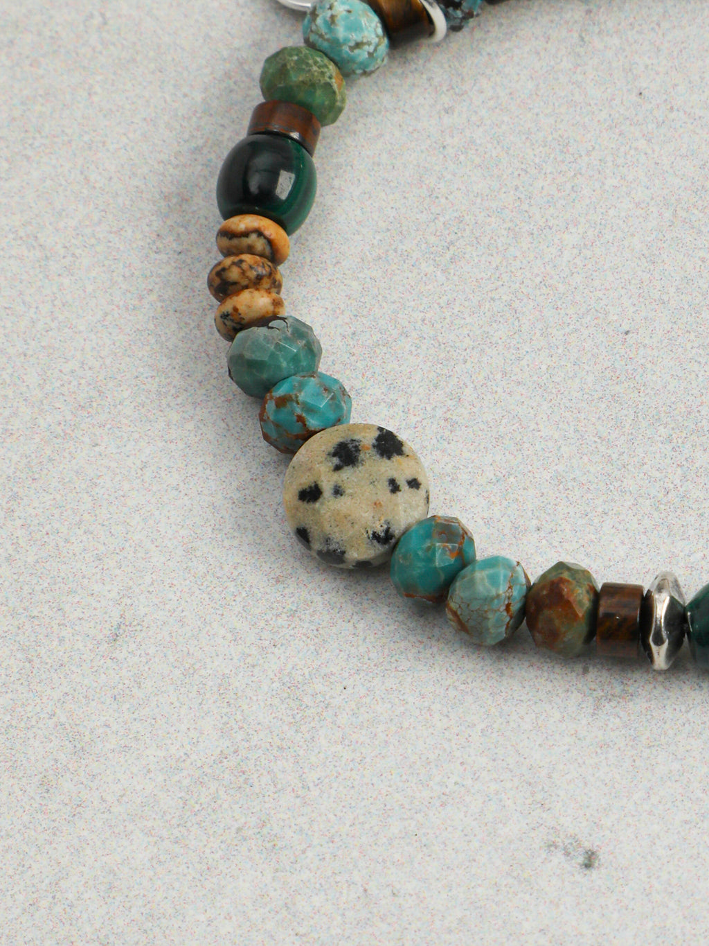 Vintage Ethnic Turquoise Silver Bead Bracelet, Men Women Holiday Accessory