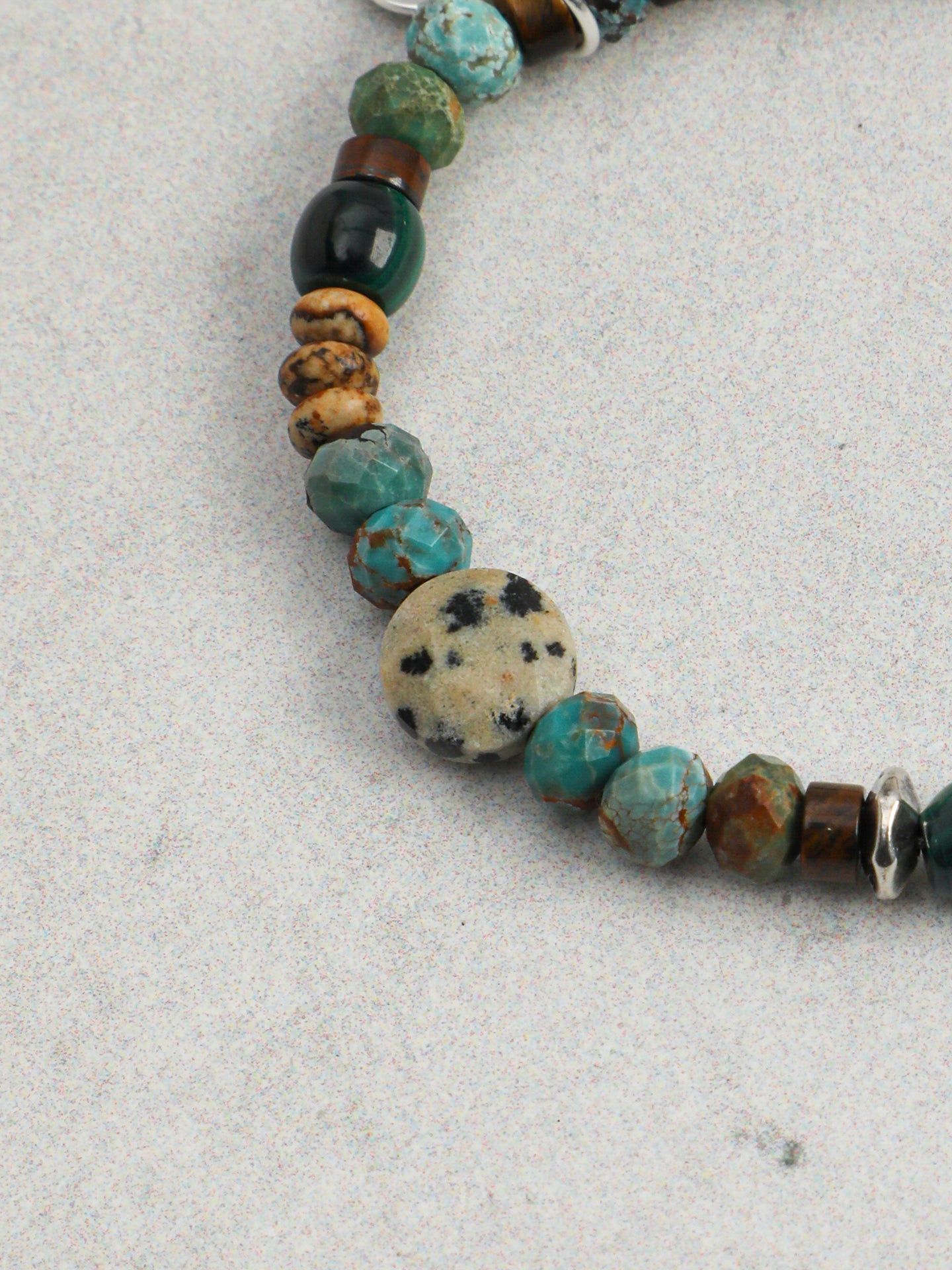 Vintage Ethnic Turquoise Silver Bead Bracelet, Men Women Holiday Accessory