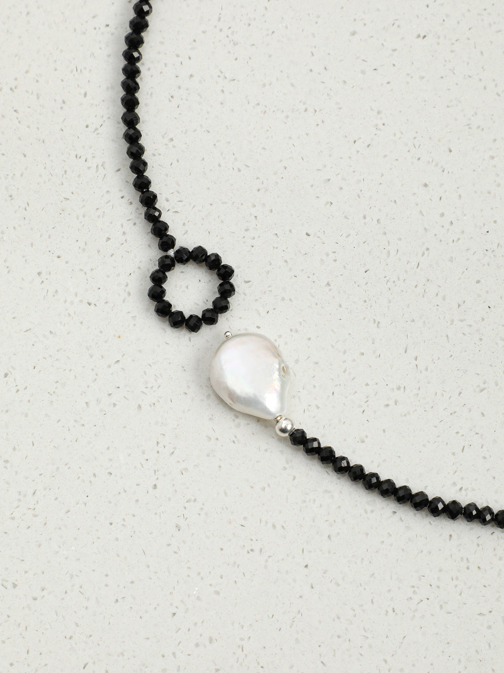 Dainty Single Strand Choker Necklace, Faceted Black Spinel & Natural Baroque Pearl Short Collarbone Jewelry For Women Minimal Everyday Gem Necklace