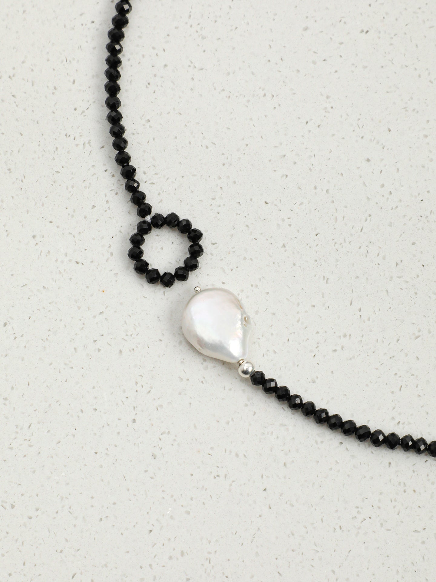 Dainty Single Strand Choker Necklace, Faceted Black Spinel & Natural Baroque Pearl Short Collarbone Jewelry For Women Minimal Everyday Gem Necklace