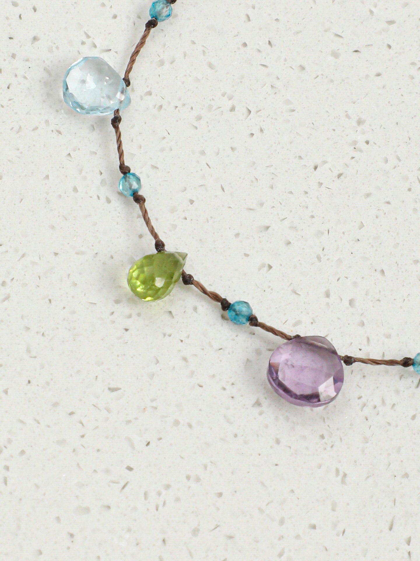 Natural Blue Topaz Amethyst Peridot Wax Cord Dainty Bracelet, Handmade Healing Crystal Jewelry
