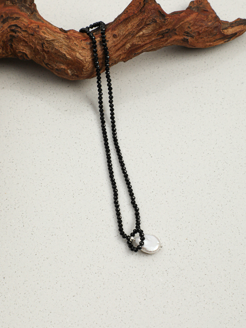 Dainty Single Strand Choker Necklace, Faceted Black Spinel & Natural Baroque Pearl Short Collarbone Jewelry For Women Minimal Everyday Gem Necklace