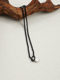 Dainty Single Strand Choker Necklace, Faceted Black Spinel & Natural Baroque Pearl Short Collarbone Jewelry For Women Minimal Everyday Gem Necklace