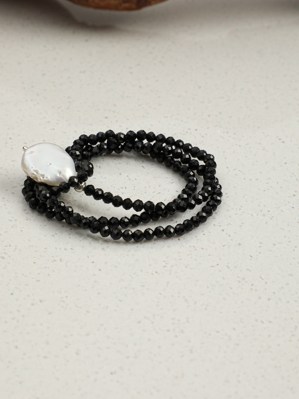 Dainty Single Strand Choker Necklace, Faceted Black Spinel & Natural Baroque Pearl Short Collarbone Jewelry For Women Minimal Everyday Gem Necklace