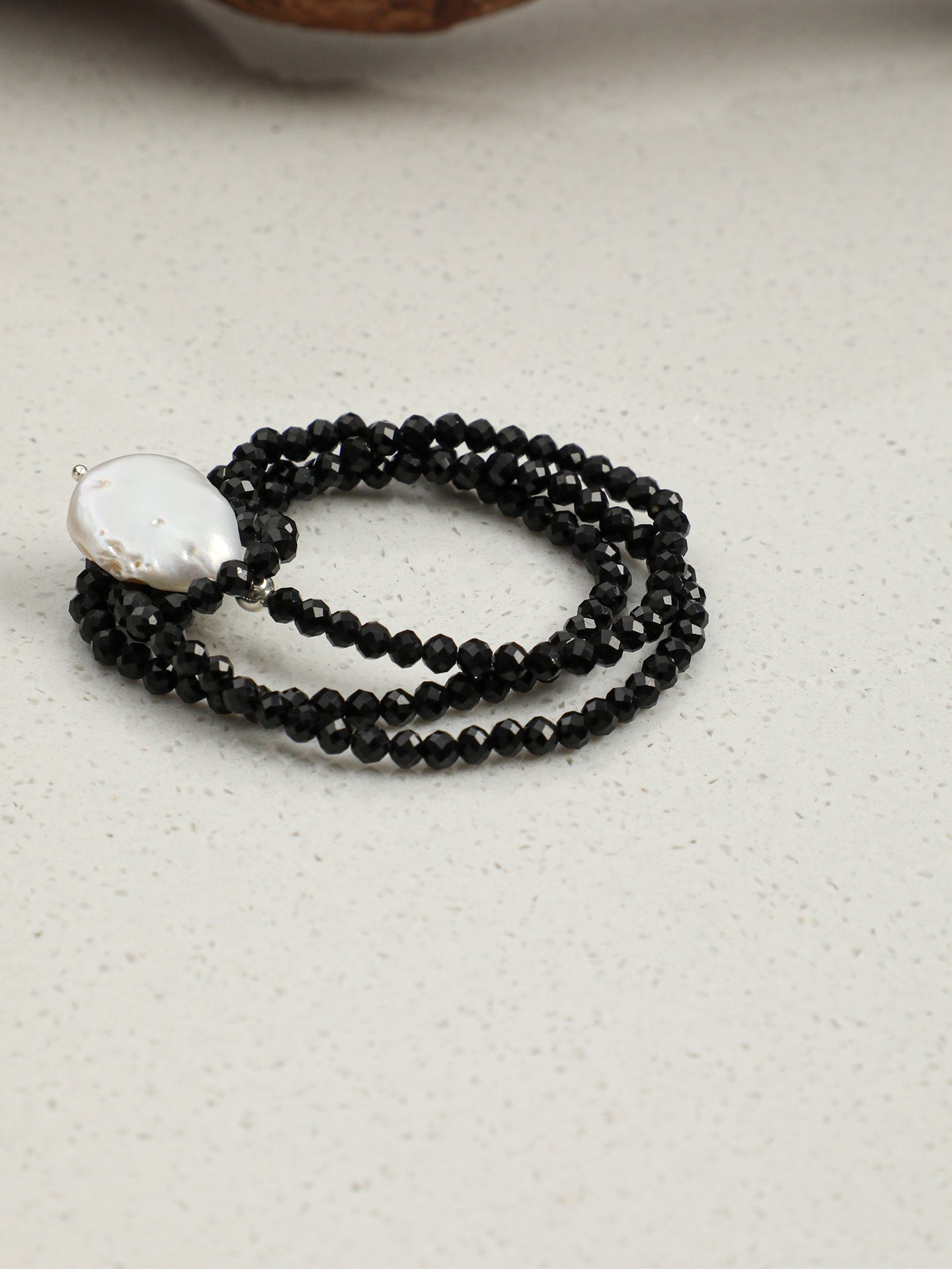 Dainty Single Strand Choker Necklace, Faceted Black Spinel & Natural Baroque Pearl Short Collarbone Jewelry For Women Minimal Everyday Gem Necklace