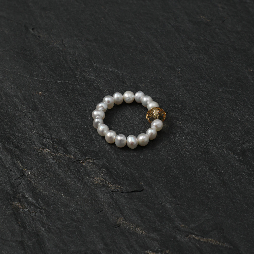 Stretch Beaded Freshwater Pearl Ring With Natural Gemstone, 5 Colors Wufu Lucky Ring