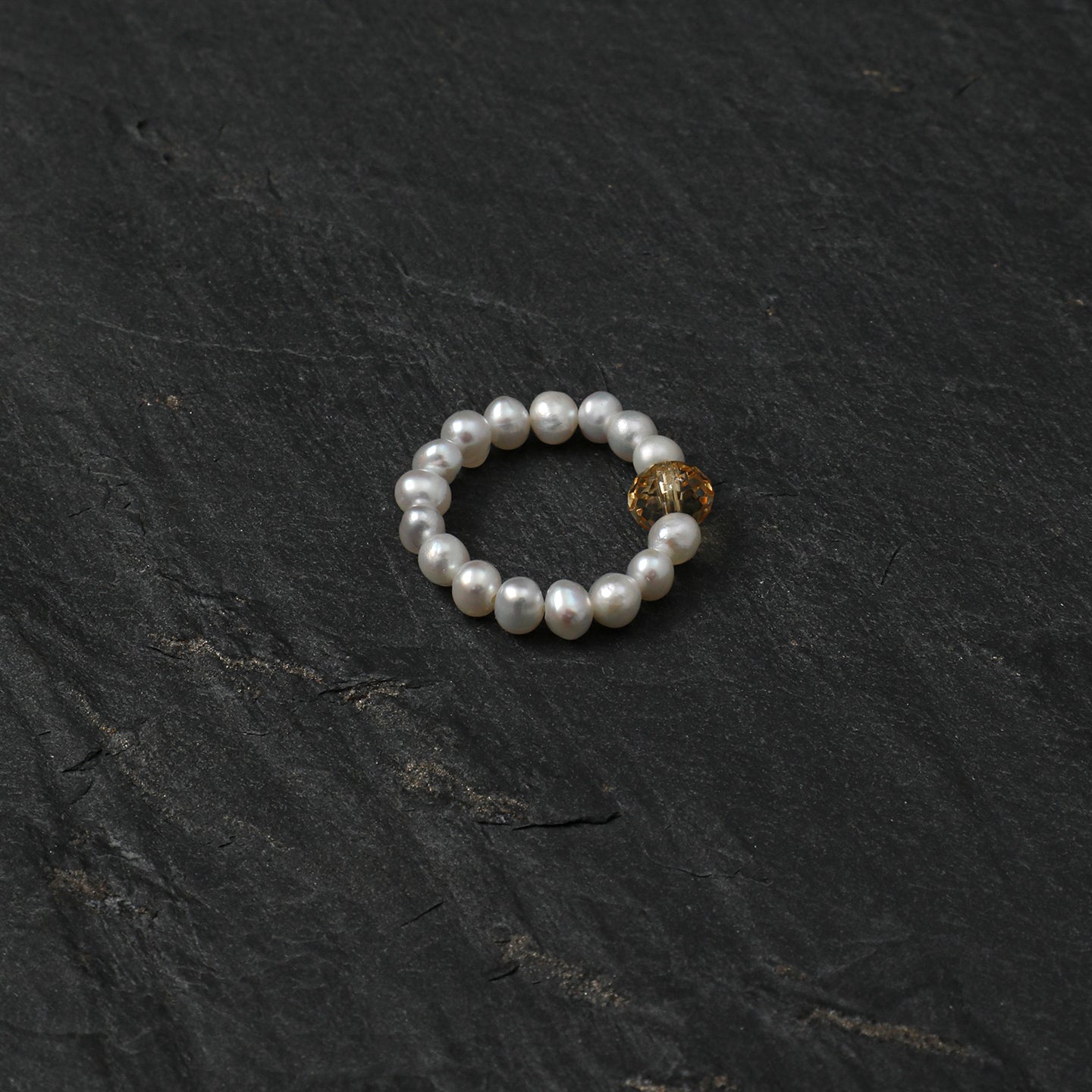 Stretch Beaded Freshwater Pearl Ring With Natural Gemstone, 5 Colors Wufu Lucky Ring
