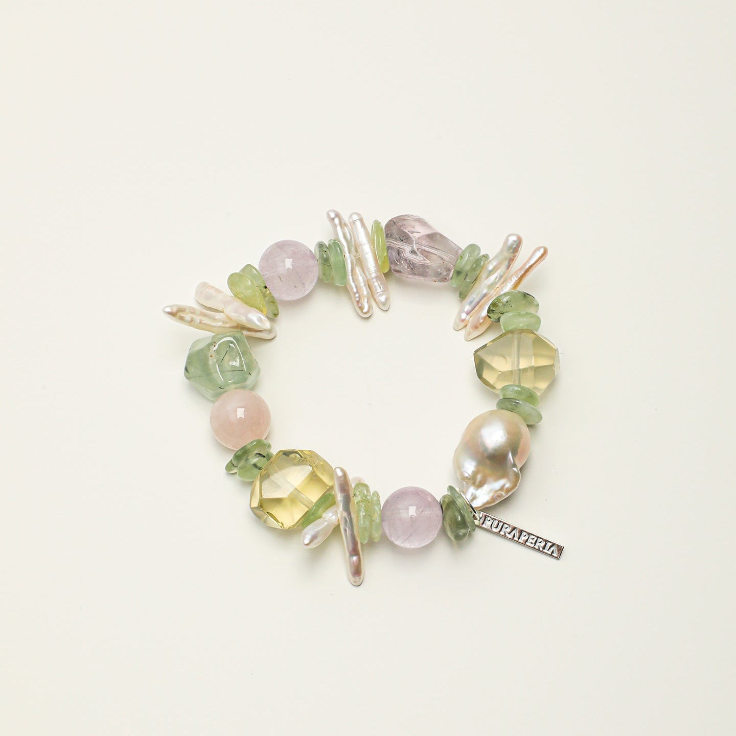 Mixed Natural Crystal Beaded Bracelet With Engravable 925 Silver Logo Tag