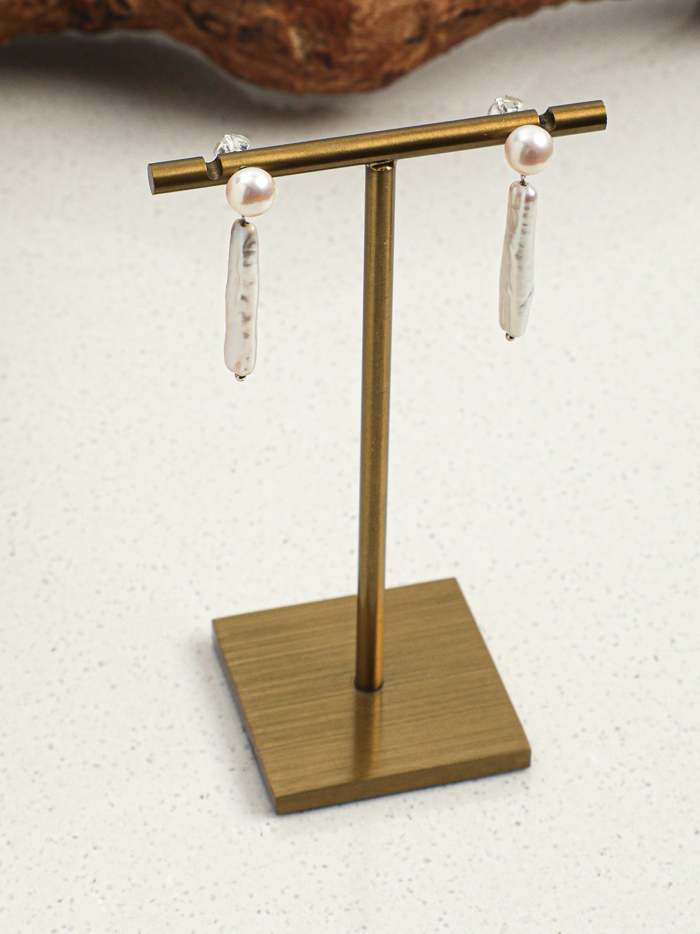 Minimalist Long Baroque Pearl Drop Earrings, High Luster Cream Freshwater Pearl Daily Jewelry