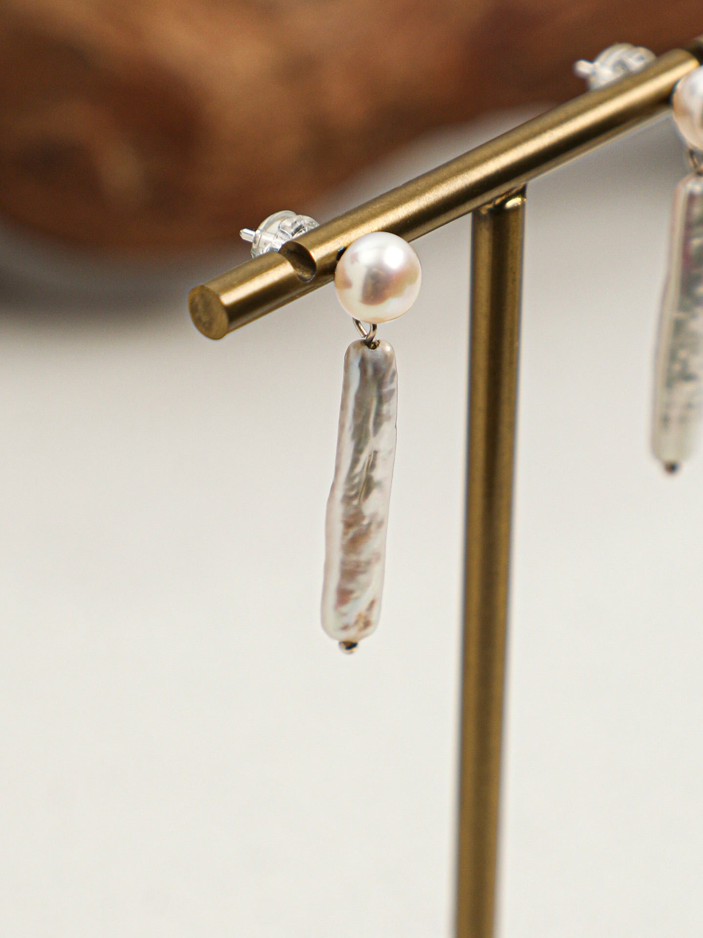 Minimalist Long Baroque Pearl Drop Earrings, High Luster Cream Freshwater Pearl Daily Jewelry