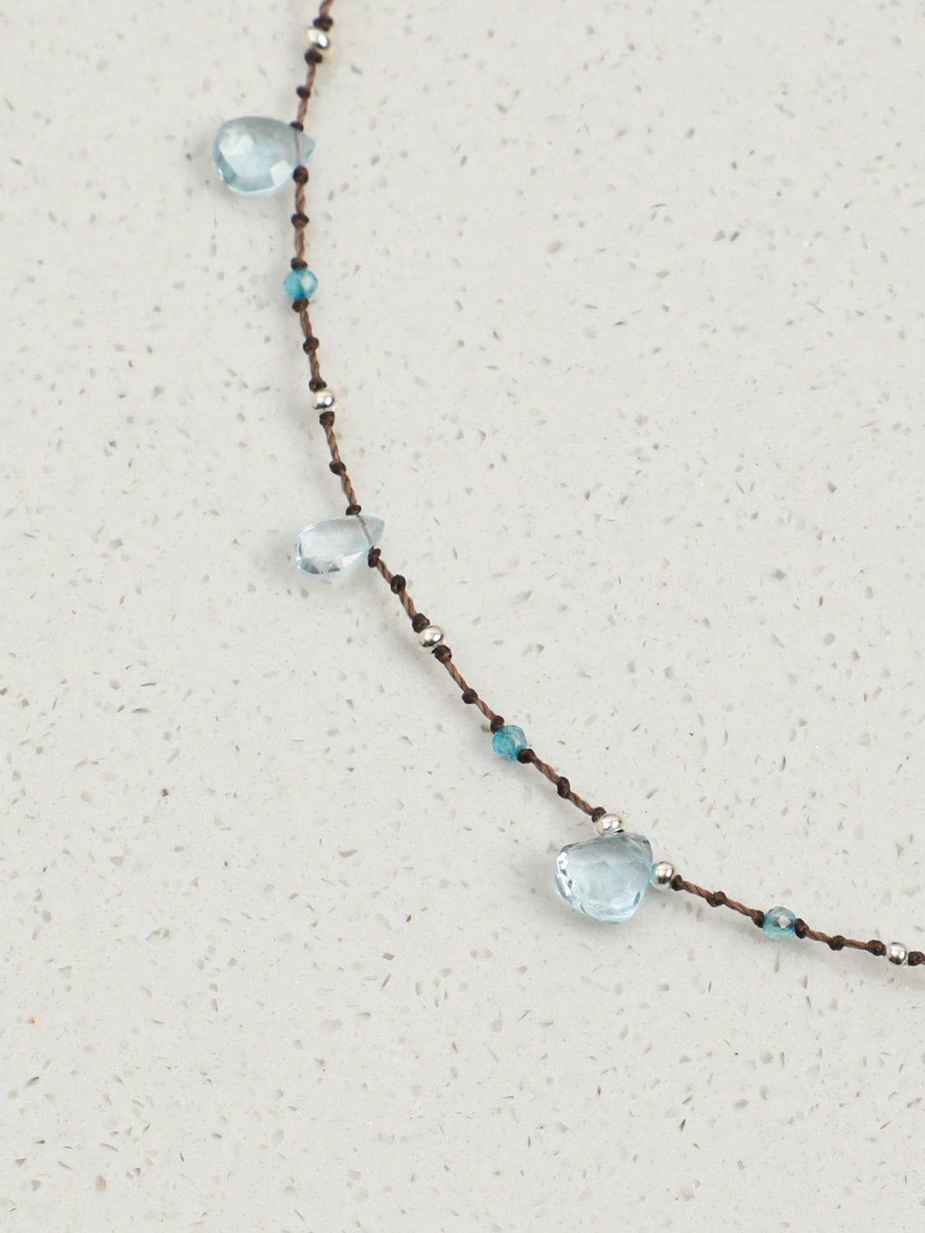 Minimal Blue Topaz Teardrop Wax Cord Choker, 925 Silver Handmade Dainty Layering Necklace For Women Everyday Wear